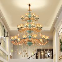 复式楼梯吊灯欧式挑高客厅水晶大吊灯别墅挑空大厅旋转楼梯长吊灯