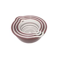 双层镂空水果盆洗水果沥水篮家用水果篮果盘创意厨房洗菜篮三件套|紫红色三件套(6个)收藏店铺赠洗碗巾