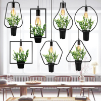 服装店带植物灯具装饰花草灯咖啡厅音乐餐吧餐厅几何创意绿植吊灯