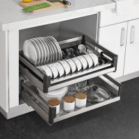 厨房橱柜拉篮置物架抽屉式开门碗碟篮调味拉篮双层带阻尼轨道方管