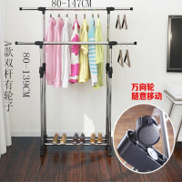 晾衣架落地不锈钢伸缩衣帽架升降折叠室内单双杆晒衣架简易挂衣架|A款=双杆有轮子