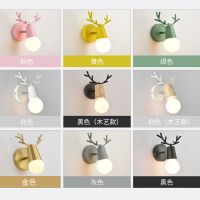 马卡龙壁灯 北欧创意卧室客厅背景墙简约现代床头灯鹿角木艺壁灯