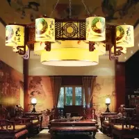 中式吊灯仿古实木复古餐厅中国风大厅客厅茶楼羊皮灯酒店吊灯灯具