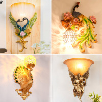欧式客厅壁灯床头灯过道孔雀背景墙灯具过道楼梯走廊灯北欧壁灯饰