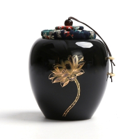 陶瓷普洱茶罐罐茶缸存茶叶罐茶罐特价小青柑干果存茶防潮密封陶罐|黑釉-描金荷花