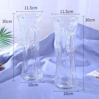 鲜花插花瓶透明简约富贵竹百合大号六角水培花瓶玻璃花瓶家用客厅|(30高六角花瓶2个)竹叶款 大