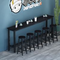 靠墙吧台桌家用小吧台餐桌奶茶店高脚桌吧台桌椅组合长条桌窄桌子|黑面+黑架 套装:100*30*100+2凳子