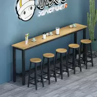 靠墙吧台桌家用小吧台餐桌奶茶店高脚桌吧台桌椅组合长条桌窄桌子|浅胡桃+黑架 100*40*100(送加固杆)