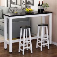 吧台桌家用隔断长桌子餐桌高脚桌椅组合奶茶店细长条桌靠墙窄桌子|黑面加白架 120*40*100+2个凳子