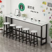 吧台桌家用隔断高脚桌酒吧奶茶店桌椅组合长桌子长条桌靠墙窄桌子|雅士白+黑架 180*30*105(升级款)