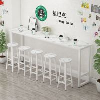 吧台桌家用隔断高脚桌酒吧奶茶店桌椅组合长桌子长条桌靠墙窄桌子|雅士白+白架 180*30*105(升级款)