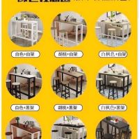 家用吧台桌客厅隔断长条桌简约餐桌靠墙奶茶店酒吧桌椅现代高脚桌|白架+浅胡桃 200*40*100(送脚踩杆)