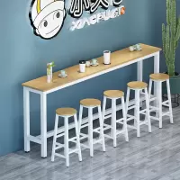 靠墙吧台桌家用小吧台餐桌奶茶店高脚桌吧台桌椅组合长条桌窄桌子|浅胡桃+白架 120*40*100(送加固杆)