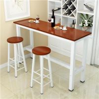 家用吧台桌客厅隔断餐桌靠墙奶茶店酒吧桌椅高脚长条桌厨房置物架|白架+柚木 140*40*100(送脚踩杆)