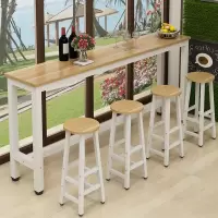 靠墙吧台桌简易家用奶茶店桌椅吧台桌凳酒吧台长条窄靠墙高脚桌椅|白架+浅桃胡 100*40*100+2个凳子