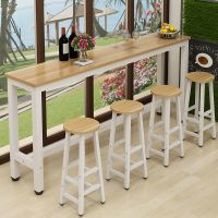 靠墙吧台桌简易家用奶茶店桌椅吧台桌凳酒吧台长条窄靠墙高脚桌椅|白架+浅桃胡 120*30*100