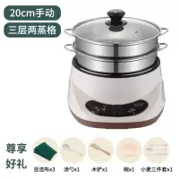 电蒸锅多功能家用大容量双层三层预约定时自动断电蒸笼蒸煮蒸馒|手动旋钮款[两个蒸笼] 24CM不粘锅[收藏送餐具]2-4人