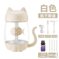 usb加湿器家用卧室静音大雾车载迷你化香薰学生宿舍办公桌面补水|白色猫咪三件套+精油+再多两棉棒