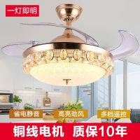 风扇灯餐厅吊扇灯客厅带灯吊扇家用电风扇卧室电水晶隐形风扇吊灯