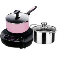 迷你电磁炉圆形家用小型煮茶泡茶炉1000w学生宿舍泡面火锅炉|H1+麦饭石奶锅带盖+汤锅