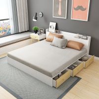 现代简约板式床1.2米1.5米1.8米双人床榻榻米高箱储物床木质主卧