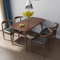 北欧轻奢餐桌椅子组合铁艺现代原木色家用小户型快餐长条饭桌