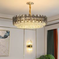 轻奢客厅水晶灯现代简约大气餐厅灯后现代卧室灯成套灯具组合套餐|直径60cm+三色LED