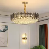轻奢客厅水晶灯现代简约大气餐厅灯后现代卧室灯成套灯具组合套餐|直径80cm+三色LED