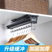 衣柜顶装太空铝挂衣架 衣帽间阻尼伸缩挂衣器 衣橱推拉顶吊裤架杆