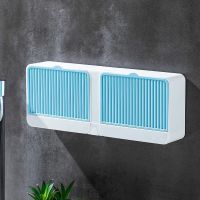 肥皂盒免打孔壁挂式香皂盒创意双格带盖香皂盒家用卫生间沥水盒子|[白蓝色] 2个装[单格]