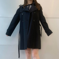 伊忱新款女装宽松直身双排扣长款休闲风衣