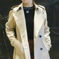 伊忱风衣女中长款小个子新款秋冬季收腰修身显瘦双排扣英伦风气质宽松大衣外套