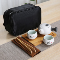 陶瓷功夫旅行包茶具套装小茶杯盘茶壶开业赠品活动送礼品批發|雪花一壶二杯—小盘旅行包