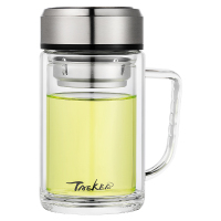 双层玻璃杯男带把手办公室杯子带盖过滤手柄大容量家用泡茶水杯女