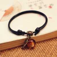 黑绳叶子渐变橘黄色(不会发光)|防水夜光驱蚊手环防蚊手链脚链超长驱蚊90天无异味