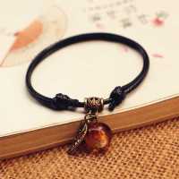 黑绳叶子渐变橘黄色(不会发光)|防水夜光驱蚊手环防蚊手链脚链超长驱蚊90天无异味