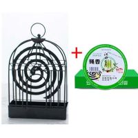 北欧鸟笼黑色+蚊香[1盒装]10盘|北欧铁艺蚊香架创意鸟笼蚊香托盘家用香炉盘檀香接灰盘挂式蚊香炉