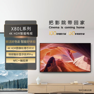 索尼(SONY)KD-65X80L 65英寸 高色域智能电视专业画质芯片 杜比视界4KHDR液晶全面屏(X80K升级款)