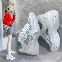 鑫恩尚真皮运动鞋女涂鸦夜光鞋2020夏季新款百搭学生网面透气休闲老爹鞋