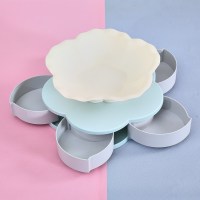欧式创意多功能双层旋转糖果盒干果糖盒分格带盖花瓣果盘结婚零食|极光蓝新款加厚大号单层带果盘