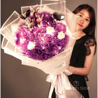 大束干花花束纱礼盒玫瑰真花永生花女生日礼物七夕情人节|大束紫色兔子70CM