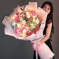 大束干花花束纱礼盒玫瑰真花永生花女生日礼物七夕情人节|大三色萌兔100CM