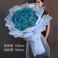 大束干花花束纱礼盒玫瑰真花永生花女生日礼物七夕情人节|大永生蓝色花100CM+纱160CM[推荐]
