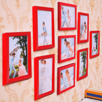 全7寸九宫格婚纱相框挂墙创意组合客厅相片照片墙装饰画像框|全7寸大红 其他尺寸