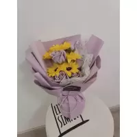 向日葵玫瑰干花花束香皂花送同学闺蜜女友生日毕业拍照花|5支向日葵5支紫玫瑰中号