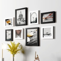 客厅照片墙组合相片墙墙贴挂墙相册背景墙洗照片打印相框墙免打孔|8框C+黑白混搭+一色+95*62cm+适合1米左右小墙面
