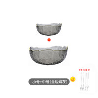 网红水果盘子北格家用客厅玻璃果盘创意个性沙拉碗小精致|金边烟灰中号+小号[两件套]送4支水果叉