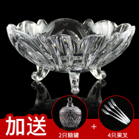 水果盘北格家用客厅茶几零食盘子个性创意水晶玻璃糖果盆|031透明（送2只透明糖罐+4只果叉）