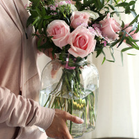 客厅方形大花瓶透明插花瓶水培花束欧式彩色花器鱼缸摆件玻璃花瓶