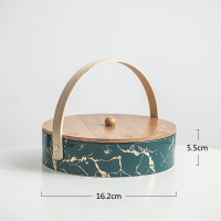 水果盘拼盘轻奢北格客厅家用陶瓷创意带盖分格干果零食盘|小号(金纹)绿色手提盘(带)分格和盖子